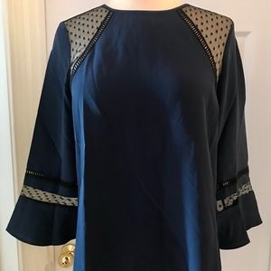 J.CREW SILK FLUTTER-SLEEVE TOP IN SWISS-DOT.